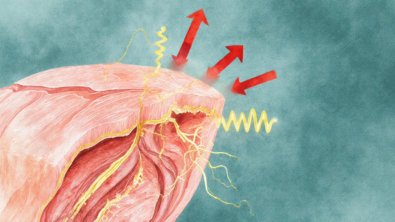 Mikroskopický pohled na rozklad jizevní tkáně a zvýšený krevní oběh při rehabilitační masáži.