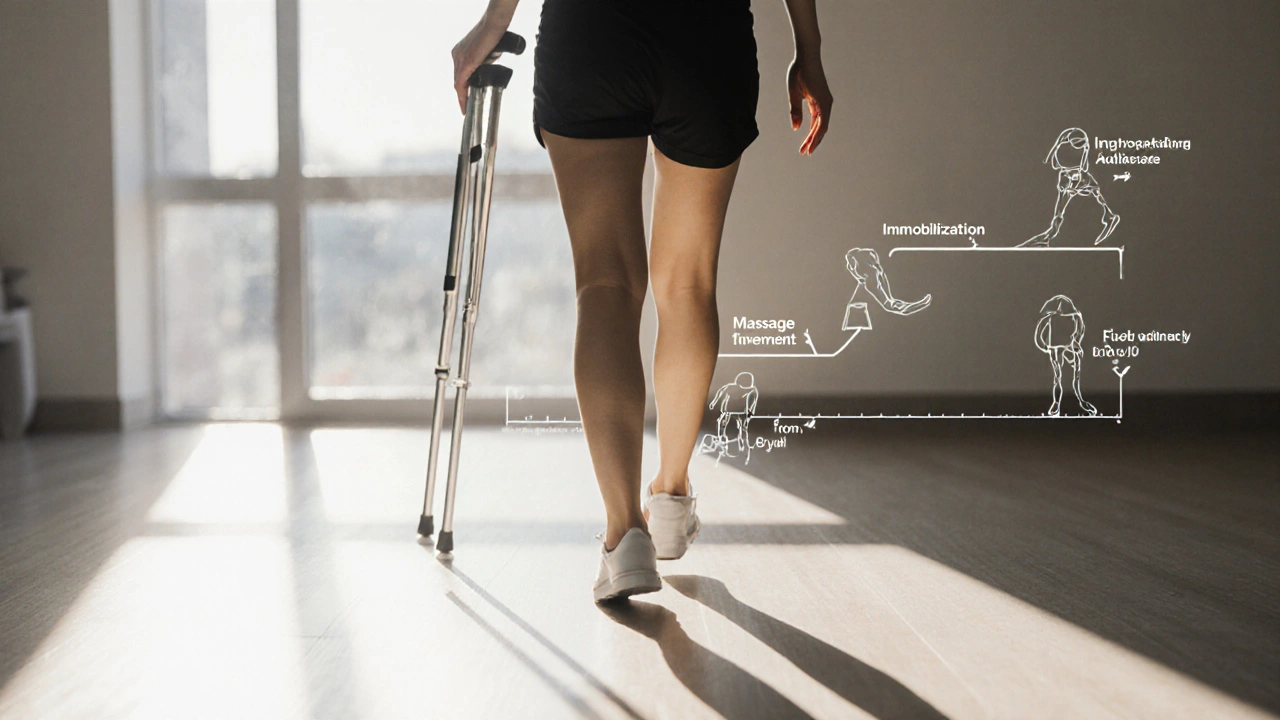 Žena chodí bez bolesti po úspěšné rehabilitaci po operaci kolena.