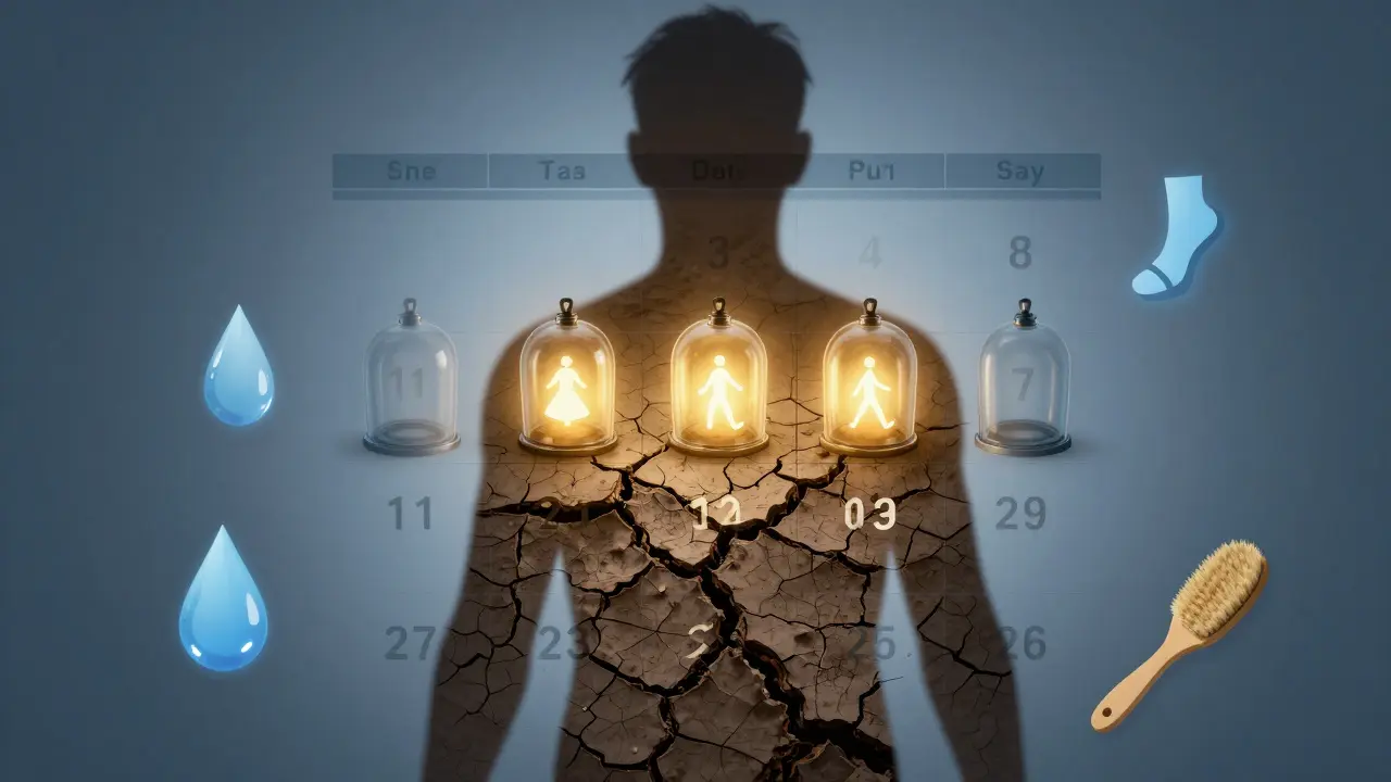 Silueta člověka s kalendářem, kde jen tři dny týdně svítí jako bezpečné sezení baňkování.