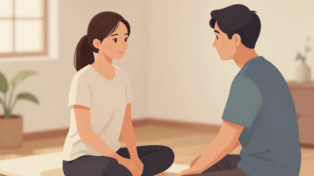 Terapeut konzultuje klienta před shiatsu masáží.