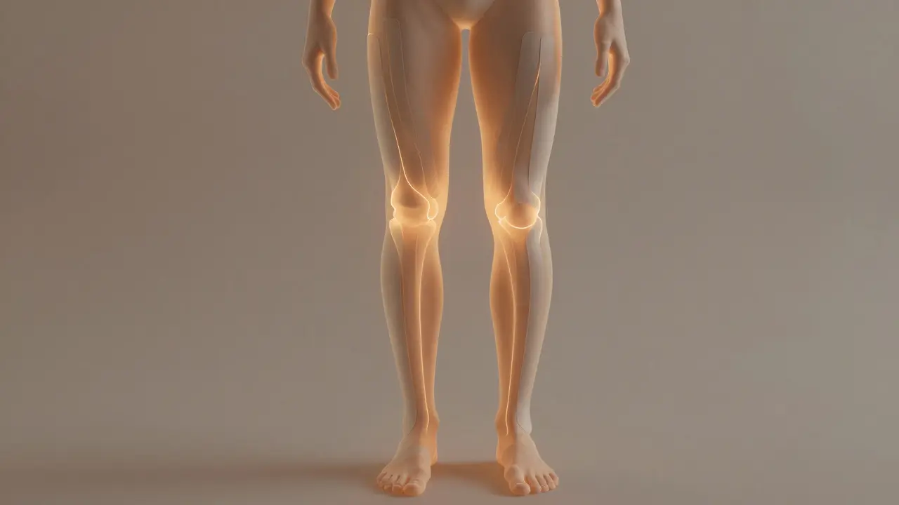 Kontur lidského těla s označenými oblastmi podpory kinesiologickým tejpem.