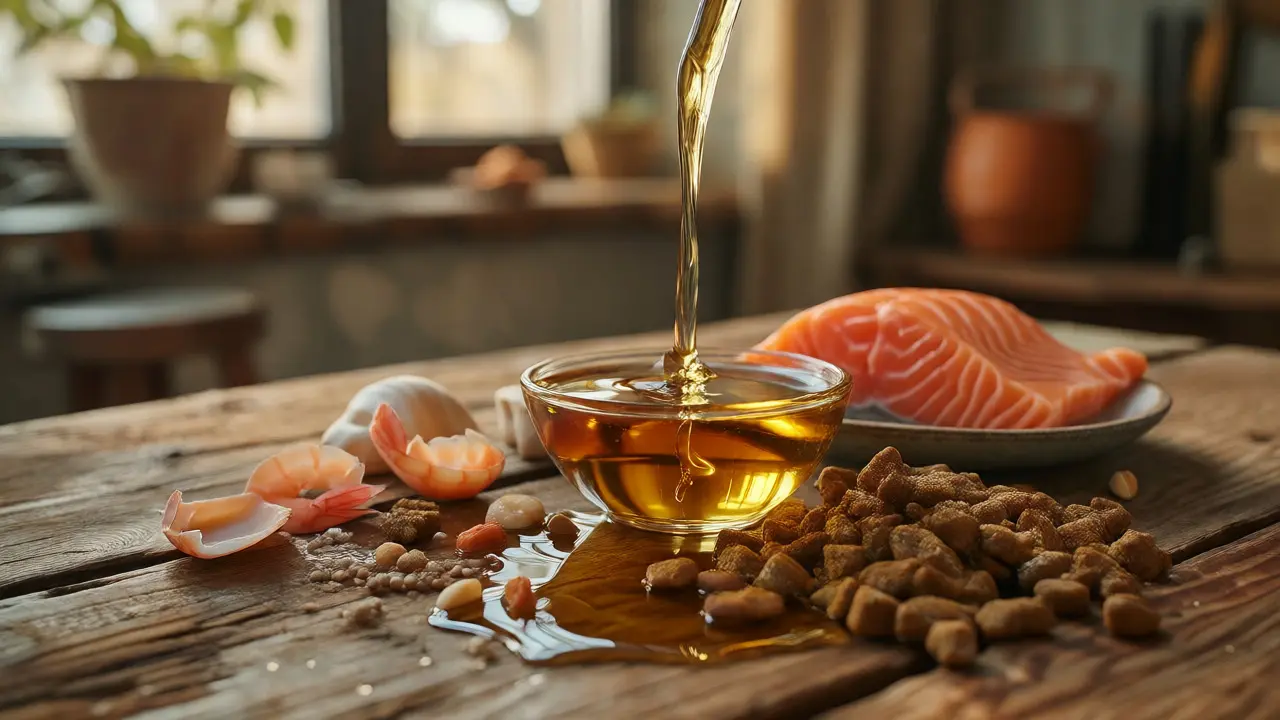Salmon oil being added to dog food as a source of omega-3s